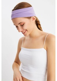 Resim Kadın Çift Taraflı Kullanım Alternatifli Pamuklu Penye Kaymaz Hafif Spor Saç Bandı Bandana - Tek Ebat / Lila Lila 