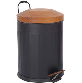 Resim Foreca Ahşap Vintage Çöp Kovası Çizgili Siyah 12 Lt 