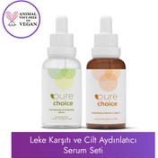 Resim Pure choice leke karşıtı cilt aydınlatıcı bakım seti (c vitamini serumu + leke karşıtı bakım serumu 2'li set) 