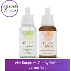 Resim Pure choice leke karşıtı cilt aydınlatıcı bakım seti (c vitamini serumu + leke karşıtı bakım serumu 2'li set) 