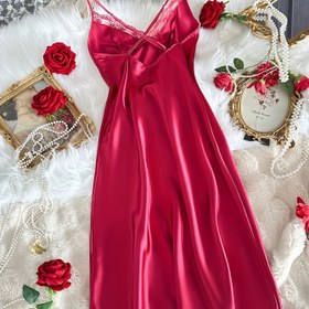 Resim Kadınlar için Seksi V-Yaka Uzun Kollu Dantel Detaylı Gecelik - %100 Polyester Makinede Yıkanabilir, Mikro-Esneklikli, Tüm Sezonlara Uygun Rahatlık & Şık Düz Renk Tasarımı, Noel İçin En İyisi 