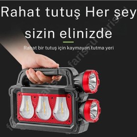 Resim Solar Panelli Çok Foksiyonlu Telefon Şarj Özellikli El Feneri Işıldak 2 Ampullü 
