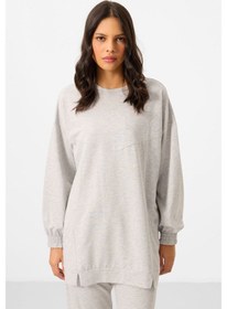 Resim Gri Melanj O Yaka Basic Oversize Kadın Eşofman Tunik Takım - 95347 Gri Melanj 