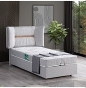 Resim Setaymobilya Baza, Lizbon Tek Kişilik Baza + Başlık + Comfort Yatak, Açık Gri 
