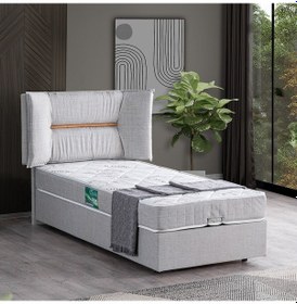 Resim Setaymobilya Baza, Lizbon Tek Kişilik Baza + Başlık + Comfort Yatak, Açık Gri 