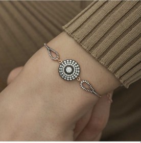Resim 925 Ayar Gümüş Rose Elmas Montür Çiçek Bileklik Gümüş - Rose 