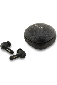 Resim Guess Lisanslı Pu 4g Desenli Klasik Metal Yazı Logolu Tws Kulak Içi Bluetooth Kulaklık Siyah 