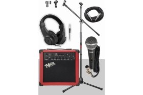 Resim Delixa MGA-25RD-PAK Elektro Gitar Amfisi 25 Watt USB Bluetooth ve Şarjlı (Amfi Mikrofon Stand Kulaklık Jack 