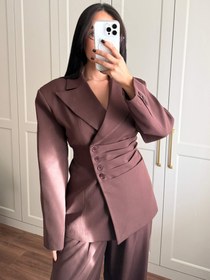 Resim Wendy Bel Büzgülü Blazer Takımı-kahverengi - M 