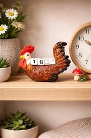 Resim Koleksiyon Porselen El Boyama Kahverengi Horoz Üstünde Zarlı Takvim Gün ve Ay Bilgisi 