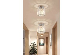 Resim Mediterian Şık Gümüş Kristal Taşlı Tekli Tavan Avizesi 14x20 cm 