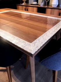 Resim Aysan 1.2mm Şeffaf Pvc Beyaz Dantelli Kalın Kaymaz Masa Örtüsü Muşamba Cam Mika Mutfak Salon Masa Örtüsü (90 cm x 130 cm) 