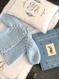 Resim El İşi İşlemeli Peter Rabbitli Alt Açma & Portbebe - Mavi / Biyeli 