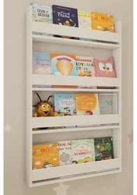 Resim Montessori Çocuk Kitaplığı 4 Raflı Duvar Tipi Beyaz Kitaplık - Eğitici Tasarım 