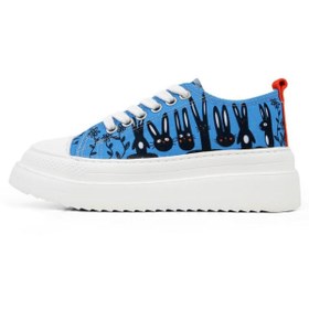 Resim Dogo Kadın Vegan Mavi Kalın Taban Sneakers - Line of Rabbits Tasarım 