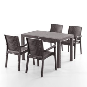 Resim Evdemo King 4 Kişilik Rattan Masa Sandalye Takımı Kahve 
