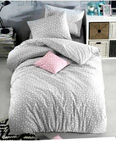 Resim Çift Kişilik Yıldız Desen Yorgan Kılıfı 2 Adet Yastık Kılıfı Gri 