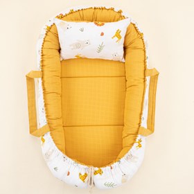 Resim Babynest ve Yastık - Çift Taraflı - Hardal Muslin - Aslan 