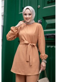 Resim Misskayle Dikiş Detaylı Tesettür Camel Takım Camel 