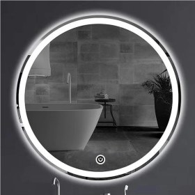 Resim Dnr-Mirror60 Cm Dokunmatik Tuşlu Kumlamalı Beyaz Ledli Yuvarlak Banyo Aynası 