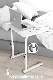 Resim Depolife Yükseklik Ayarlı Laptop Sehpası Kahvaltı Ders Çalışma Bilgisayar Ofis Yemek Çocuk Masası Metal Ayak, beyaz-beyaz-eğimsiz 