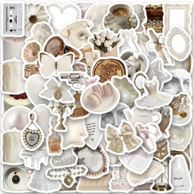 Resim 100 adet Beyaz Estetik Sticker Şirin Estetik Vinil Su Geçirmez Sticker Karikatür, Kağıt Çantası, Dergi, Laptop, Bumper, Kaykay, Su Şişeleri, Bilgisayar, Telefon 