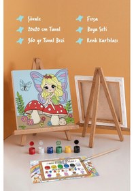 Resim Peri Kızı Temalı Çocuk Boyama Tuvali Şövaleli Eğitici Boyama Seti 20x20 Cm 