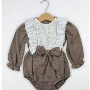 Resim Kız Bebek Dantel Ve Kurdele Detaylı Tulum Kahverengi 