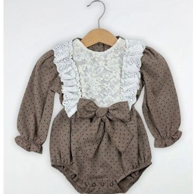 Resim Kız Bebek Dantel Ve Kurdele Detaylı Tulum Kahverengi 