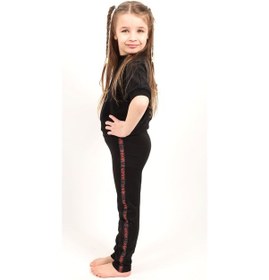 Resim Toontoy Kids Toontoy Kız Çocuk Love Şeritli Tayt Siyah 