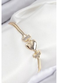 Resim Pirinç Zirkon Taşlı Kalp Model Gold Renk Kadın Bileklik - Tj-bb7901 Beyaz 