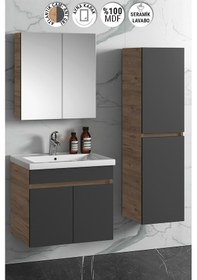 Resim Çiğdem 65+35 Cm Atlantik Çam- Antrasit Gri Mat Mdf Seramik Lavabo Antrasit - Atlantik Çam 