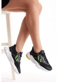 Resim Rahat Kalıp Yüksek Taban Şeritli Bağcıklı Unisex Siyah File Spor Ayakkabı Tb248-0 Siyah File 