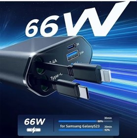 Resim Xuweiwei 66w Usb C Araç Şarj Aleti Type C İos İçin 2 Portlu 4ü 1 Arada Katlanabilir Hızlı Şarj Cihazı Metalik Gümüş Grisi Galaxy S23 Android Uyumlu 