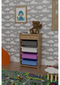 Resim 4 Sepetli Oyuncak Dolabı Çok Amaçlı Dolap Atlantik Çam - Karışık Kahverengi 