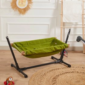 Resim Metal Standlı Ahşap Bebek Hamak - Yeşil 