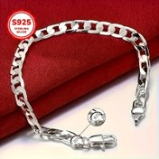 Resim Erkekler için 8 İnç 925 Sterlin Silvery Bileklik - Basit ve Şık Tarz, Düz Tasarım, Günlük Aksesuar, Rahat Giyim / Şık Kişisel Stil / Tüm Erkekler İçin Uygun - 1 Adet 