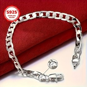 Resim Erkekler için 8 İnç 925 Sterlin Silvery Bileklik - Basit ve Şık Tarz, Düz Tasarım, Günlük Aksesuar, Rahat Giyim / Şık Kişisel Stil / Tüm Erkekler İçin Uygun - 1 Adet 