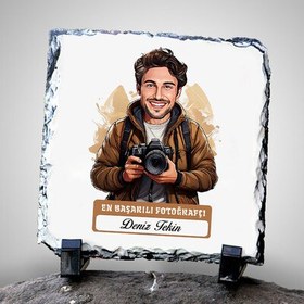 Resim Karikatürlü En Başarılı Erkek Fotoğrafçı Dekoratif Taş 