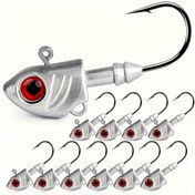 Resim 10 Adet Parlak Swimbait Jig Başlıkları Keskin Kancalar ile - Kurşun ve Karbon Çeliği, Tatlı ve Tuzlu Su Levrek Balığı Avı için İdeal 