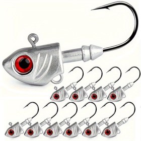 Resim 10 Adet Parlak Swimbait Jig Başlıkları Keskin Kancalar ile - Kurşun ve Karbon Çeliği, Tatlı ve Tuzlu Su Levrek Balığı Avı için İdeal 