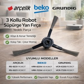 Resim Öz Beyaz Eşya Grundig VCR-6330 -VCR-7330 Robot Süpürge Paspas Bezi +Paspas Bezi +Fırça (Orjinal Y.parça) 