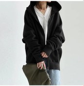 Resim Sonbahar Kış Sweatshirt Elbise Fermuar Kadın Sweatshirt Gevşek Düz Renk Sokak Cep Fermuar Büyük Beden Üstler S-5xl Siyah 