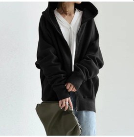 Resim Sonbahar Kış Sweatshirt Elbise Fermuar Kadın Sweatshirt Gevşek Düz Renk Sokak Cep Fermuar Büyük Beden Üstler S-5xl Siyah 