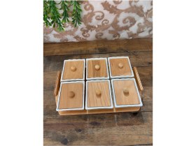 Resim Bahar Home Ahşap Tepsili Kahvaltılık Kare 6 Lı 