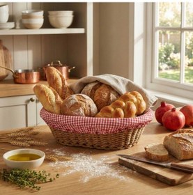 Resim River World Hasır Ekmek Sepeti Bezli İp Oval Renkli Renkli 