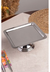 Resim Gümüş Kare, Ayaklı Şık Kek, Pasta, Kurabiye Ve Tatlı Servis Sunum Standı Gümüş 