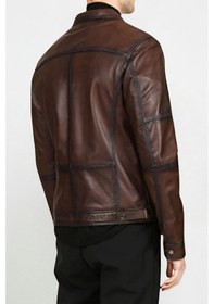 Resim Derije Mbappe Hakiki Deri Erkek Kestane Karartma Ceket-Mont 