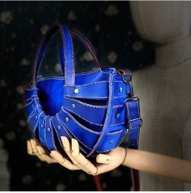 Resim Carıdea El Yapımı Hakiki Deri Bayan Çanta, Clutch, El Omuz Çantası V76 Mavi 