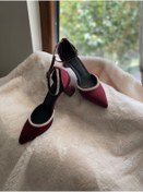 Resim LADİESHOE Şampanya Topuk Bant Taşlı Karnıyarık Bordo 